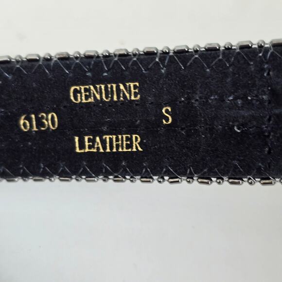 Vintage Western Bling Belt Women\'s Sm Black Leather Faux Marcasite Bead Cowgirl